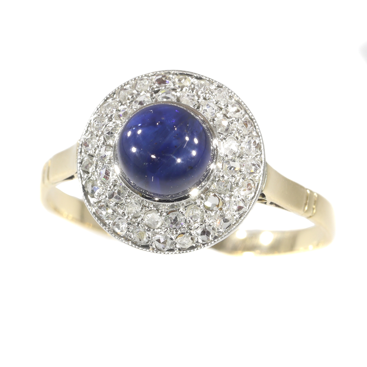 Vintage Art Deco diamond and high domed cabochon sapphire ring